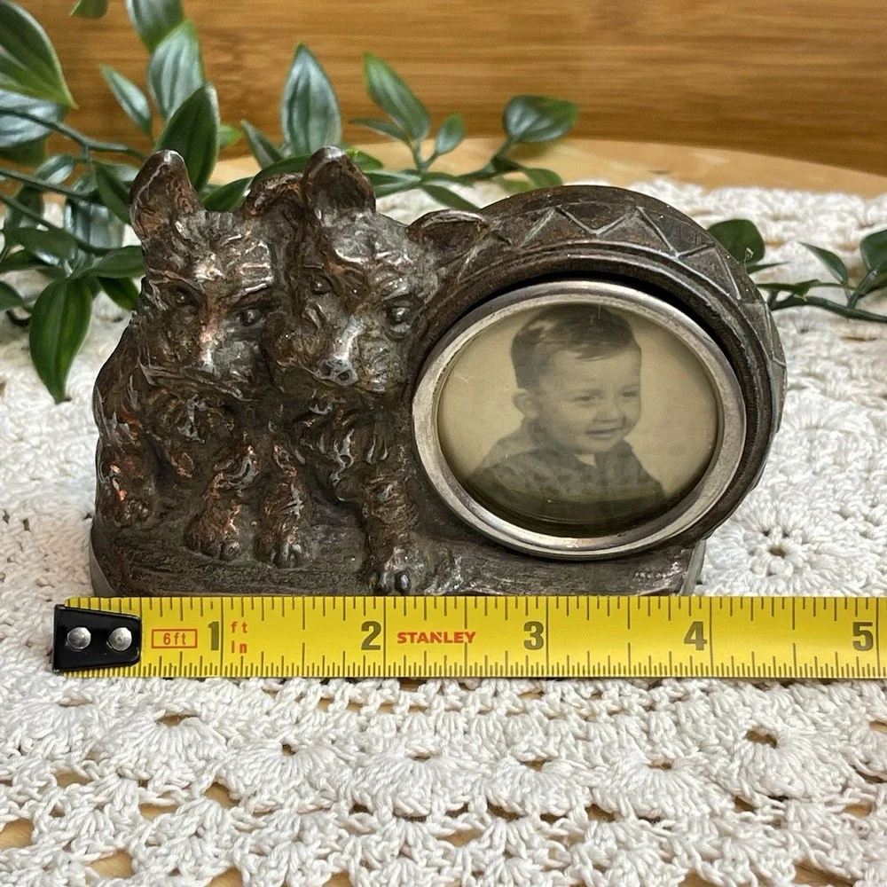 Vtg Art Deco Scottie Dog Picture Frame Cast Metal Antique Scottish Terrier Desk